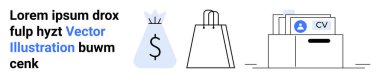 Dolar işaretli para çantası, alışveriş çantası taslağı, CV klasörlü çekmece. Finans, e-ticaret, iş başvurusu temaları, iş, çevrimiçi işlemler, işe alım süreçleri ve ekonomik kavramlar için ideal