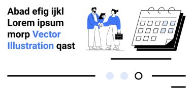 İki profesyonel el sıkışıyor, takvim, metin blokları ve replikler. İş toplantıları, işbirliği, planlama, ortaklıklar, zaman yönetimi, kurumsal etkinlikler için ideal. İniş sayfası