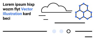 Bulut çizgisi, mavi düğümlü altıgen desen, soyut çizgiler, iki nokta ve metin elemanları. Teknoloji siteleri, veri görselleştirme, iniş sayfaları, broşürler, geçmiş tasarımları, eğitim