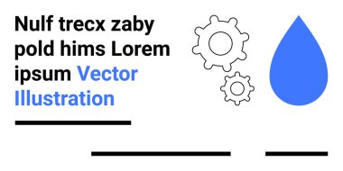 Su damlası ve iki vites tekerleği siyah metin elemanlarıyla birleştirilmiş. Teknoloji, makine mühendisliği, su tasarrufu, modern tasarım, endüstriyel temalar, bilgi grafikleri, eğitim için ideal