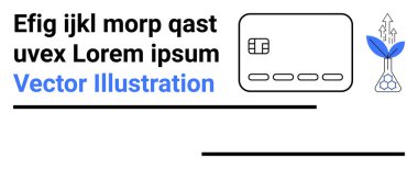 İçinde büyüme ve yeniliği sembolize eden büyüyen yeşil bir bitki bulunan çip ve soyut bir laboratuvar şişesi olan kredi kartı. Finans, bankacılık, e-ticaret, teknoloji, girişimler, çevre dostu işletmeler için ideal