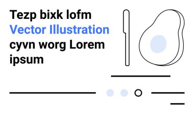 Büyük bir avokado, çizgiler ve daireler de dahil olmak üzere soyut şekiller minimalist tasarımı vurgular. Mavi aksanlı siyah metin. Modern, temiz, çağdaş, sanatsal, web sitesi ve dijital için ideal