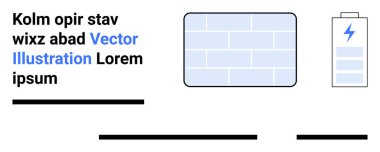 Batarya simgesi şarj seviyesini, tuğla duvar desenini ve örnek metni gösteriyor. İnşaat, enerji, teknoloji, mühendislik, eğitim malzemeleri, teknoloji blogları, web tasarımı için ideal. İniş sayfası