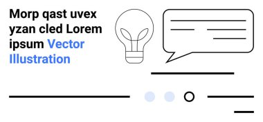 Ampul, sohbet balonu, metin elemanları, yatay çizgiler, daireler, mavi renklendirme metni. Fikir üretimi, mesajlaşma, iletişim, yaratıcılık, beyin fırtınası, dijital içerik, iniş için ideal