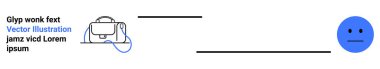 Tarafsız bir yüz ifadesinin yanında ipi olan el çantası ikonu. E-ticaret, moda, markalaşma, sosyal medya, yorumlar, kullanıcı yorumları ve çevrimiçi alışveriş platformları için ideal. İniş sayfası