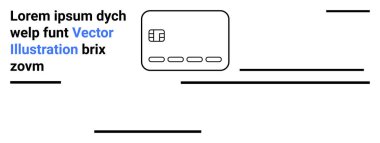 Kredi kartı simgesi, Lorem ipsum dych welp font Vector Illustration brix zovm 'un yanında. Dijital ödemeler, e-ticaret, finans, bankacılık, web tasarım temaları, teknoloji ve minimalizm için ideal