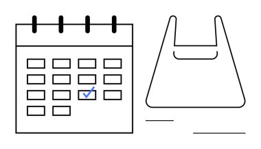 İşaretli bir tarihi ve basit bir alışveriş çantası taslağı olan bir takvim. Program, planlama, perakende, alışveriş seyahati, hatırlatıcı, yapılacaklar listesi, görev yönetimi teması için ideal. Temiz