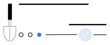 Siyah saplı kürek, minimalist çizgiler, küçük daireler, mavi daire ve mavi işaret. Bahçe işleri, eğitim rehberleri, görev tamamlama, onay organizasyonu minimalisti için ideal