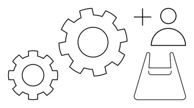 İki vites, insan figürü ve artı işareti takım çalışması, işbirliği, proje yönetimi ve verimliliği ifade eder. İş stratejisi, İK ve sistem entegrasyonu ortak çalışma becerisi geliştirme için ideal