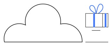 Bulut şeklinde ve sağında mavi kurdele olan hediye kutusu. Hava durumu için ideal, çevrimiçi depolama, hediye servisi, uygulama pazarlama, festival temaları, eğitim malzemeleri, tatil promosyonları. Satır metaforu