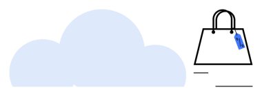 Büyük bilgisayar sembollü bulut, indirim etiketli alışveriş çantası. E-ticaret, bulut depolama, internet anlaşmaları, çevrimiçi perakende, dijital ekonomi, bulut hizmetleri indirimleri için ideal. Soyut çizgi