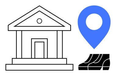 Hükümet binasının taslağı, mavi lokasyon şifresi, siyah açık hava merdivenleri. Kentsel planlama, sivil hizmetler, navigasyon, kamu idaresi, toplumsal katılım, belediye tesisleri soyut