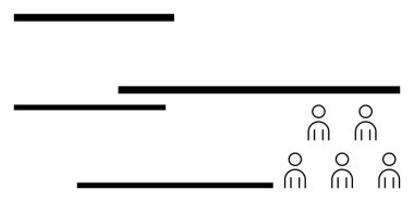 Yatay siyah çizgiler, basit insan simgeleriyle eşleştirilmiş. Takım çalışması, organizasyon, koordinasyon, hizalama, işbirliği, yapı ve hiyerarşi kavramları için ideal. Satır metaforu
