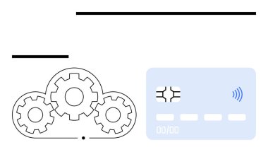 Gears inside a cloud shape connected to a chip-enabled contactless bank card. Ideal for fintech, cloud computing, digital transactions, automation, online banking, modern payment systems, abstract clipart