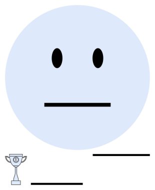 Minimalist tarafsız yüz duygusuna karşı kupa ve kalın yatay çizgiler. Başarı, denge, tanınma, duygular, basitlik, başarı, soyut çizgi düz metafor için ideal