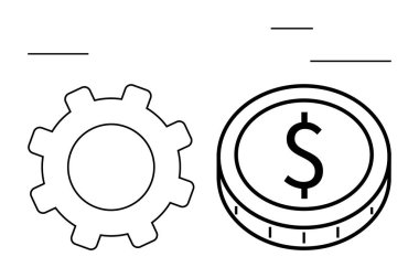 Gear ve dolar sikkeleri verimliliği, gelişimi ve karı temsil ediyor. Finans, iş, yenilik, işlemler, takım çalışması başarısı ve yatırım için ideal. Soyut satır düzlüğü
