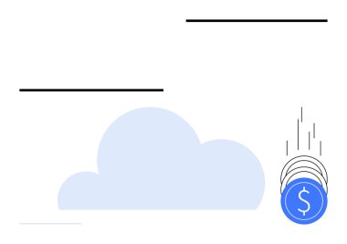 Siyah çizgilerin altında açık mavi bulut ve dolar işaretli mavi paralar. Finans, yatırım, tasarruf, parasal büyüme, bulut hesaplama, ekonomik kavramlar, finans hizmetleri için idealdir. Çizgi