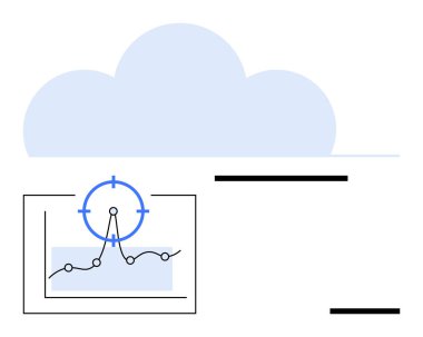 Grafik üzerinde bulut çizgileri, veri noktaları ve hedef odaklı. Teknoloji, analitik, bulut hesaplama, performans ölçümleri, yenilik, araştırma ve soyut çizgi için ideal