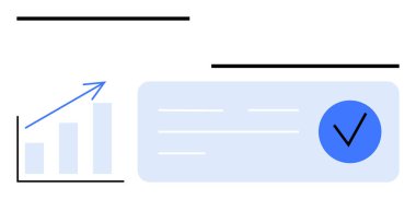 Yukarı doğru ok ile çubuk grafik, işaret simgesi işaretleme ve mavi bir dikdörtgen içinde çizgiler. Analiz, başarı, ilerleme, onay, büyüme ve iş konuları için ideal. Basit ve temiz bir tasarım. İniş sayfası