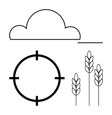 Bulut şekli, hedef sembol ve hava durumunu, hassas tarımı ve çiftçiliği temsil eden buğday kulakları. Tarım teknolojisi, çevre çalışmaları, gıda güvenliği, sürdürülebilirlik için ideal