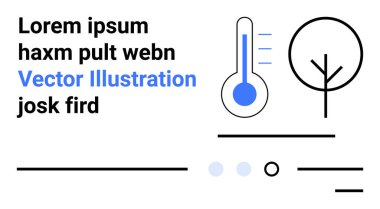 Mavi ve siyah çizgileri olan termometre, soyut ağaç, metin tutucuları. Teknoloji, çevre, sağlık, minimalist tasarım, modern sanat, temiz düzen, yaratıcı projeler için idealdir. İniş sayfası