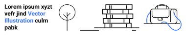 Basit ağaç, kitap yığını ve içinde minimalist tarzda kablo olan çanta. İş sunumları, eğitim materyalleri, web sitesi başlıkları, bilgi grafikleri, ofis dekorasyonu, öğrenme uygulamaları, iniş için ideal