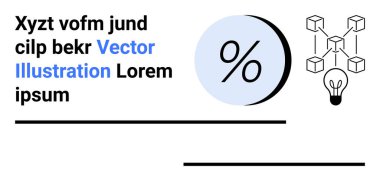 Çemberdeki yüzde işareti, bağlı küpler ve ampul simgeleri. İş stratejisi, yaratıcılık, yenilik, finans, teknoloji, sunumlar, başlangıç kavramları için idealdir. İniş sayfası