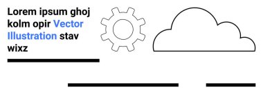 Vites simgesi, bulut şekli ve lorem ipsum metin elementleri. Teknoloji, bulut depolama, mühendislik, veri yönetimi, bilgi grafikleri, modern tasarım temaları, web sitesi iniş sayfası için ideal. İniş