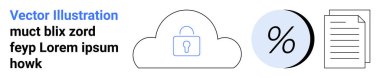 Veri güvenliğini sembolize eden asma kilit, daire içinde yüzde işareti ve belge simgesi olan bir bulut. Bulut depolama, veri güvenliği, şifreleme, belge yönetimi, mali hesaplamalar için ideal, çevrimiçi