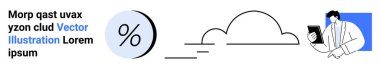 Çemberdeki yüzde sembolü, bulutun ana hatları ve tablette yazan adam. Finans, teknoloji, iş, eğitim, pazarlama, uygulama geliştirme, bulut hizmetleri için ideal. İniş sayfası