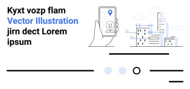 Harita broşlu akıllı telefon, modern şehir manzarası öğeleri, tipografi. Navigasyon uygulamaları, şehir rehberleri, seyahat uygulamaları, şehir planlama, dijital haritalar, teknolojik girişimler, kullanıcı arayüzleri için ideal. İniş