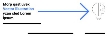 Mavi ok, beyin ikonuyla ampulü aydınlatarak fikir üretimini vurguluyor. Sunumlar, eğitim, iş stratejisi, yenilik, pazarlama materyalleri, süreç gösterileri için ideal
