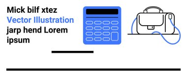 Mavi hesap makinesi, siyah evrak çantası, siyah metin. Şirket markaları, iş sunumları, eğitim materyalleri, finans siteleri, çevrimiçi kurslar, dijital pazarlama, iniş sayfası için ideal