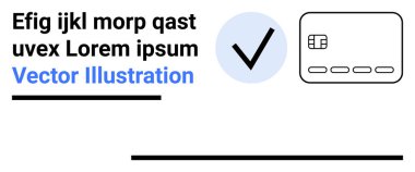 Çemberdeki işaretin yanındaki kredi kartı simgesi. İçerik bilgisi için konumlandırıcı metin elementlerin üzerinde. Çevrimiçi işlemler, ödeme güvenliği, yetkilendirme, dijital doğrulama için ideal