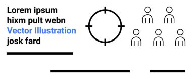 Dairesel hedef sembolü altı ana hatlı figür arasında ortalanmış, yanında da yer tutucu metin satırları var. Pazarlama, izleyici analizi, iş stratejisi, takım yönetimi, sunumlar için ideal