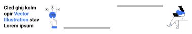 İK ile ilgili ikonları işaret eden, dizüstü bilgisayarı olan profesyonel bir kadın. İK için ideal, işe alım, kurumsal eğitim, iş, iş, iş ve uzaktan çalışma. İniş sayfası