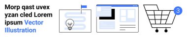 Kağıt kaplı ampul, web sitesi düzeni, tebligatlı alışveriş arabası. E-ticaret, çevrimiçi alışveriş, pazarlama, web tasarımı, kullanıcı arayüzü, dijital strateji ve yenilik için ideal. İniş sayfası