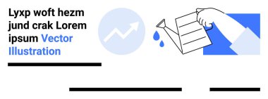 El sulama çizelgesi, ok yukarı işareti ve Lorem ipsum metni. Ticari büyüme, mali ilerleme, başlangıç stratejisi, ekonomik kalkınma, yatırım başarısı, pazarlama kampanyaları için ideal