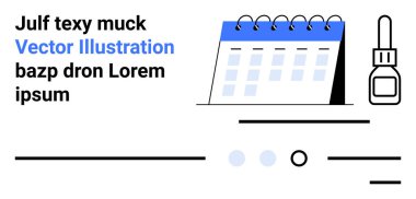 Mavi başlıklı takvim, oje şişesi, siyah-mavi metin. Organizasyon, programlama, güzellik, kozmetik, planlama, etkinlikler için ideal. İniş sayfası