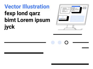 UI elemanları olan bilgisayar ekranı, Lorem Ipsum metni, model tasarım özellikleri. Web tasarımı için ideal, UIUX, modeller, dijital ekran, teknoloji sunumları, yazılım demoları, çevrimiçi platformlar. İniş sayfası