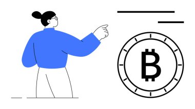 Bitcoin sembolünü işaret eden biri. Kripto para birimi konuları, dijital finans, engelleme teknolojisi, yatırım ipuçları, fintech çözümleri, sanal para birimi eğitimi ve modern finans sektörü için ideal