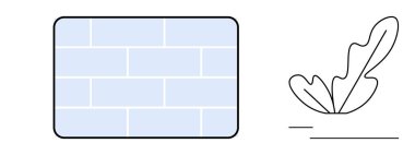 Simple brick wall beside a line drawing of a leaf. Ideal for construction, architecture, simplicity, nature, balance, minimalism, design concepts. Highlights structure stability and organic growth clipart