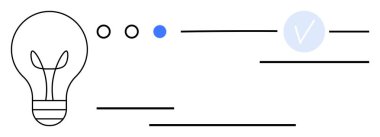 Üç nokta ve soyut çizgilerle çizilmiş bir ampul, biri mavi nokta ve açık mavi işaretli. Yenilik, yaratıcılık, yönetim, teknoloji, başlangıç ve başarı için ideal