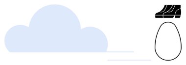 Yatay çizgileri olan mavi bulut şekli hareketi, minimalist siyah ayakkabı desenini ve basit siyah kenarlı yumurtayı işaret ediyor. Yaratıcılık için ideal, basitlik, modern tasarım, minimalizm, soyut sanat