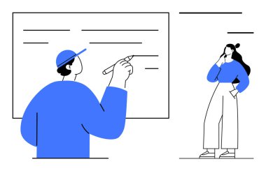 İki kişi bir tartışmaya girdi. Biri tahtaya yazarken, diğeri düşünürken. İş birliği, beyin fırtınası, takım çalışması, yaratıcı süreç, problem çözme, eğitim fikri için ideal