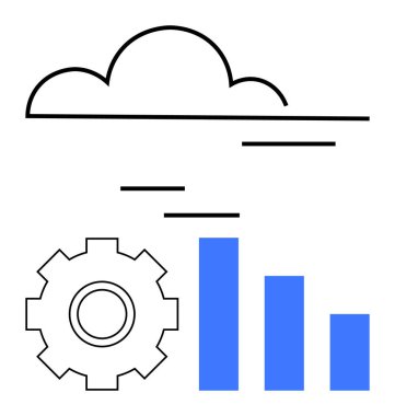 Teçhizat ve bar çizelgesi üzerinde bulut teknoloji, veri işleme ve analizi temsil ediyor. Teknolojik yenilik, bulut depolama, dijital strateji, iş büyümesi, verimlilik, bilişim çözümleri için ideal soyut