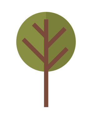 Yeşil dairesel bir gölgeliği ve basit kahverengi dalları olan minimalist bir ağaç. Çevresel farkındalık, doğa temaları, minimalist tasarım, eğitim amaçları ve çevre dostu mesajlar için idealdir. Temiz