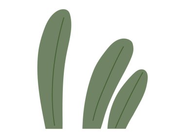 Three elongated green leaves with simple lines and flat colors Ideal for nature, gardening, organic products, environment, and botanical themes Modern flat vector style clipart