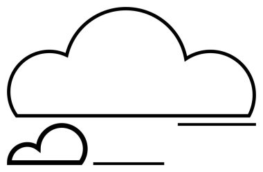 Large and small outlined clouds paired with horizontal lines, creating a simple, modern design. Ideal for weather concepts, data storage, connectivity, simplicity, clarity, minimalism abstract line clipart