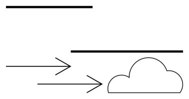İki yatay çizgi ile altı çizili bulut şeklini gösteren iki ok. Bulut teknolojisi, veri transferi, ağ, bağlantı, internet, yazılım, dijital iletişim temaları için ideal